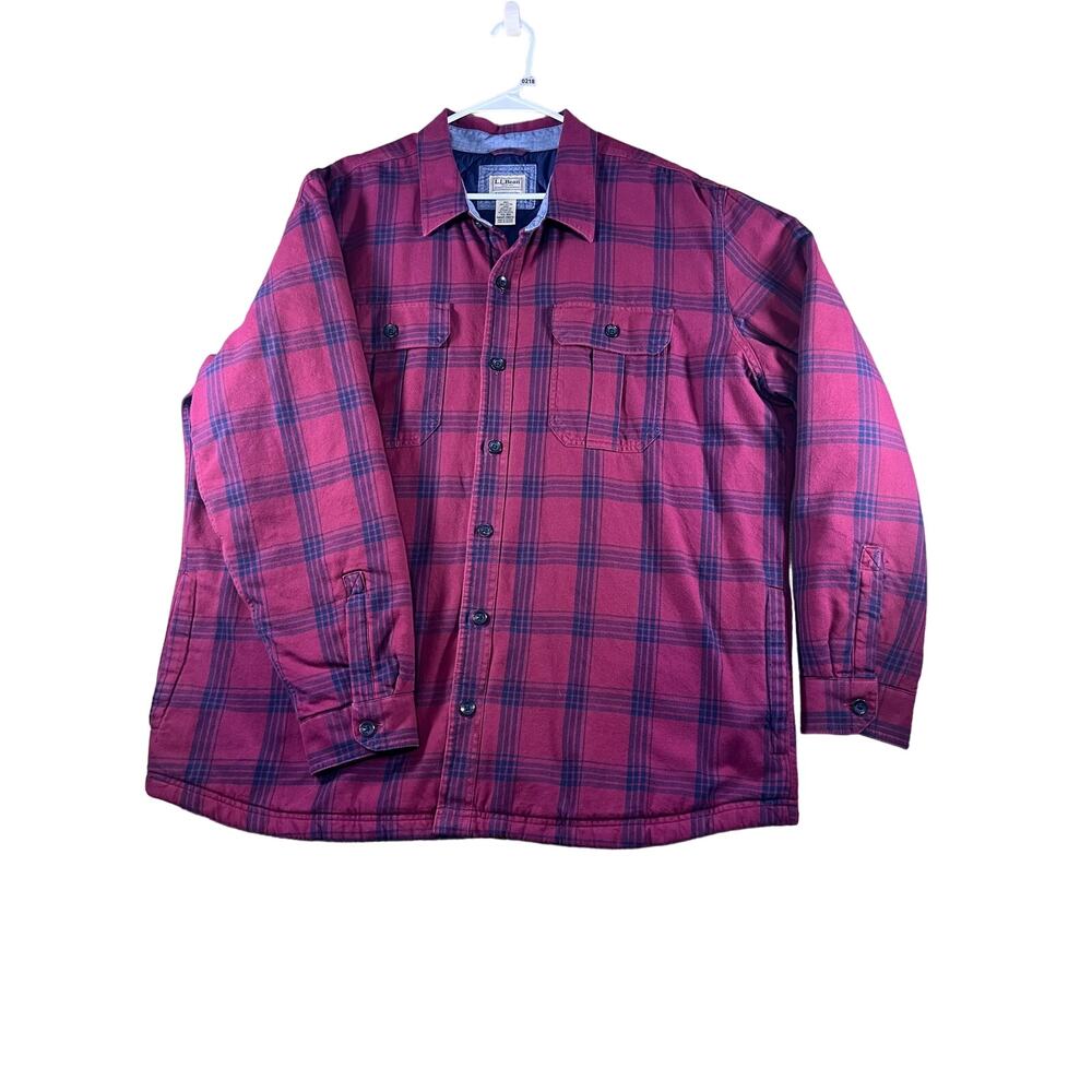 LL Bean Mens Prima Loft Lined Slightly Fitted Red Plaid Shacket Jacket Size 2XL